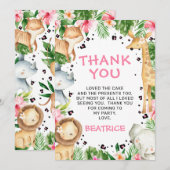 Roze Floral Foliage Safari Birthday Hartelijk dank Kaart (Voorkant / Achterkant)