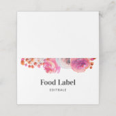 Roze Floral Food Label Buffet Kaart Plaatskaartje (Buitenkant ongevouwen)