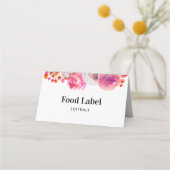 Roze Floral Food Label Buffet Kaart Plaatskaartje (Voorkant)
