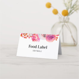 Roze Floral Food Label Buffet Kaart Plaatskaartje