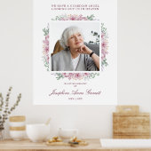 Roze Floral Foto Herdenking Weddenschap Beste Poster (Keuken)
