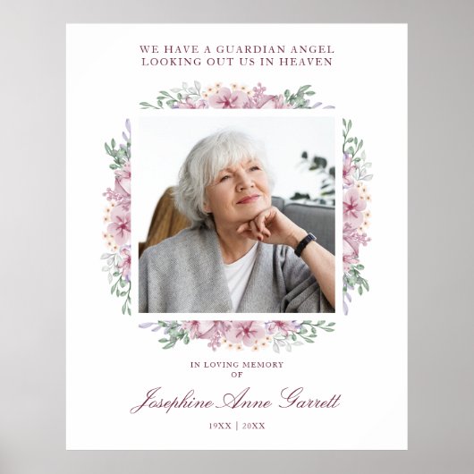 Roze Floral Foto Herdenking Weddenschap Beste Poster (Voorkant)