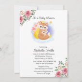 Roze Floral Fox Mam Baby shower Uitnodiging (Voorkant)