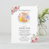 Roze Floral Fox Mam Baby shower Uitnodiging (Staand voorkant)
