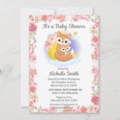 Roze Floral Fox Mam Baby shower Uitnodiging (Voorkant)