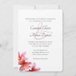 Roze Floral Frangipani White Wedding Kaart