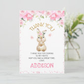 Roze Floral Furry Bunny Birthday Hartelijk dank Kaart (Staand voorkant)