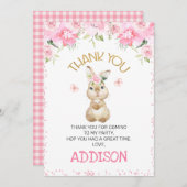 Roze Floral Furry Bunny Birthday Hartelijk dank Kaart (Voorkant / Achterkant)