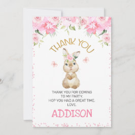 Roze Floral Furry Bunny Birthday Hartelijk dank Kaart