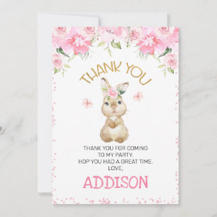 Roze Floral Furry Bunny Birthday Hartelijk dank Kaart