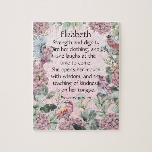 roze Floral Garden Proverbs 31 Bijbel Legpuzzel (Verticaal)