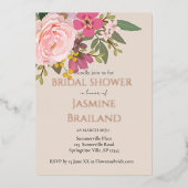 Roze Floral Garden Spring Vrijgezellenfeest Folie Uitnodiging (Voorkant)