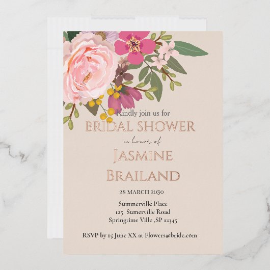 Roze Floral Garden Spring Vrijgezellenfeest Folie Uitnodiging (Envelop)