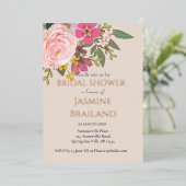 Roze Floral Garden Spring Vrijgezellenfeest Folie Uitnodiging (Staand Voorkant)