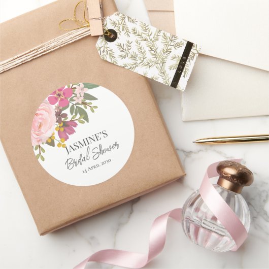 Roze Floral Garden Spring Vrijgezellenfeest Ronde Sticker (Geschenken)