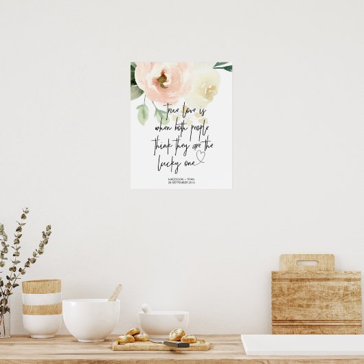 Roze Floral Garden Weddenschap True Love Welkom Poster (Keuken)