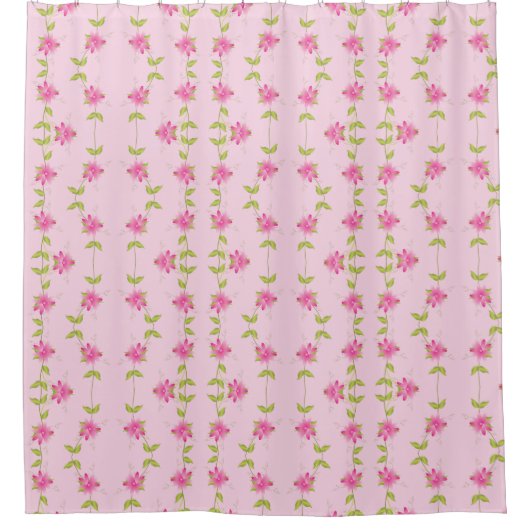 Roze Floral geënt op kalkgroen Douchegordijn (Voorkant)