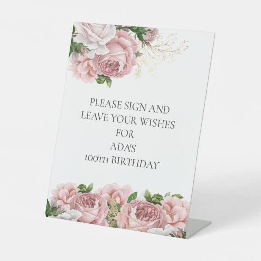 Roze Floral Gelieve te tekenen Verlaat Vervolgende Reclamebord Met Voetstuk (Voorkant)