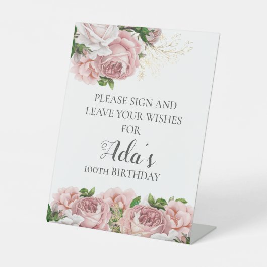 Roze Floral Gelieve te tekenen Verlaat Vervolgende Reclamebord Met Voetstuk (Voorkant)