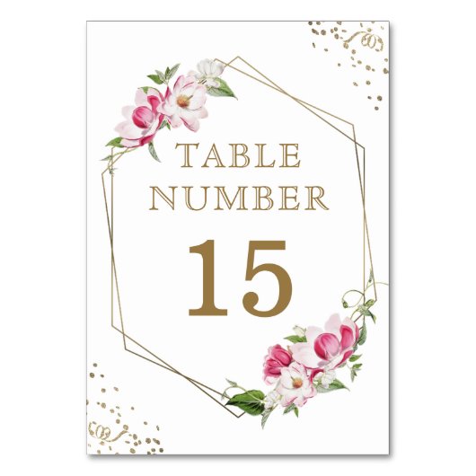 Roze Floral Geometric Gold Lijst Kaart (Achterkant)