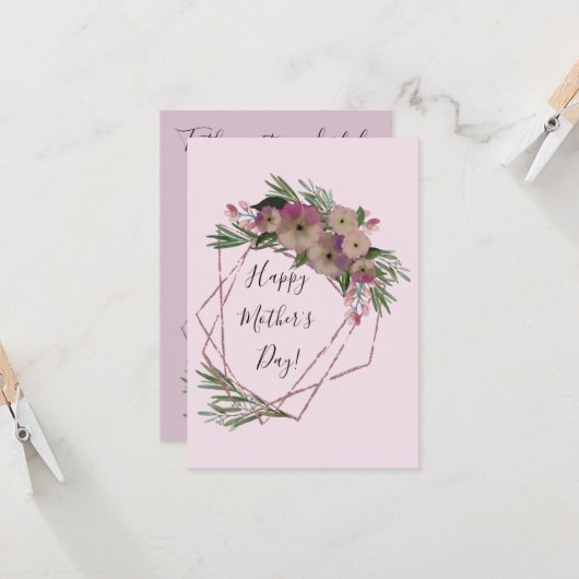 Roze Floral Geometric Moederdag Kaart (Voorkant / Achterkant in situ)