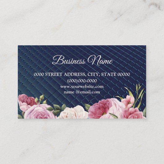 Roze Floral Geometric Navy Blue Elegant Visitekaartje (Achterkant)