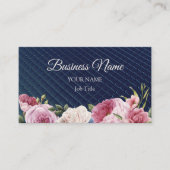 Roze Floral Geometric Navy Blue Elegant Visitekaartje (Voorkant)
