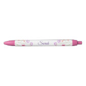 Roze Floral - Gepersonaliseerde naam Zwarte Inkt Pen (Voorkant)