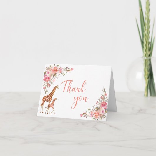 Roze Floral Giraffe Hartelijk dank Bedankkaart (Voorkant)