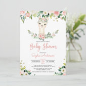 Roze Floral Girl Alpaca Llama Baby shower Kaart (Staand voorkant)