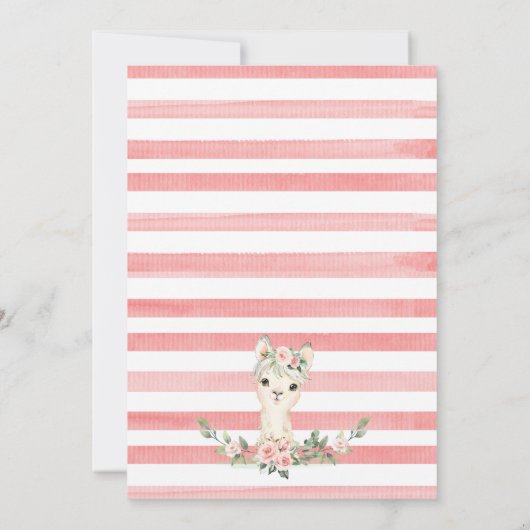 Roze Floral Girl Alpaca Llama Baby shower Kaart (Achterkant)