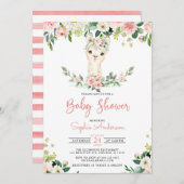 Roze Floral Girl Alpaca Llama Baby shower Kaart (Voorkant / Achterkant)