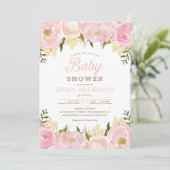 Roze Floral Girl Baby shower Kaart (Staand voorkant)