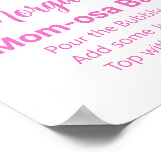 Roze Floral Girl Baby shower Mam-osa Bar Sign Poster (Hoek)