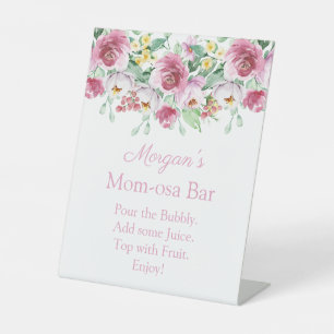 Roze Floral Girl Baby shower Mam-osa Bar Sign Reclamebord Met Voetstuk