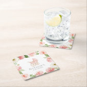 Roze Floral Girl Baby shower Square Paper Onderzet Kartonnen Onderzetters (Insitu)