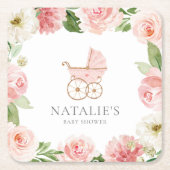 Roze Floral Girl Baby shower Square Paper Onderzet Kartonnen Onderzetters (Voorkant)