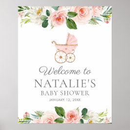 Roze Floral Girl Baby shower Welkom Poster