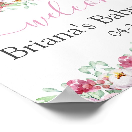 Roze Floral Girl Baby shower Welkom Poster (Hoek)