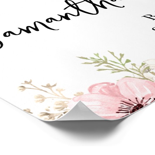 Roze Floral Girl Baby shower Welkom Poster (Hoek)