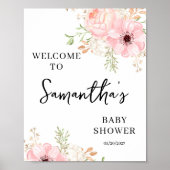 Roze Floral Girl Baby shower Welkom Poster (Voorkant)