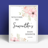 Roze Floral Girl Baby shower Welkom Poster