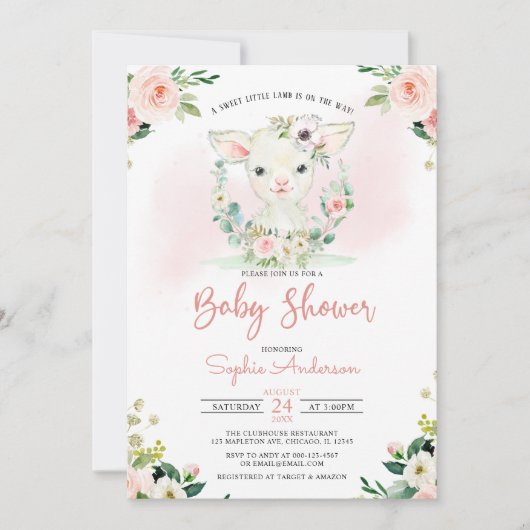 Roze Floral Girl een klein Baby shower Kaart (Voorkant)