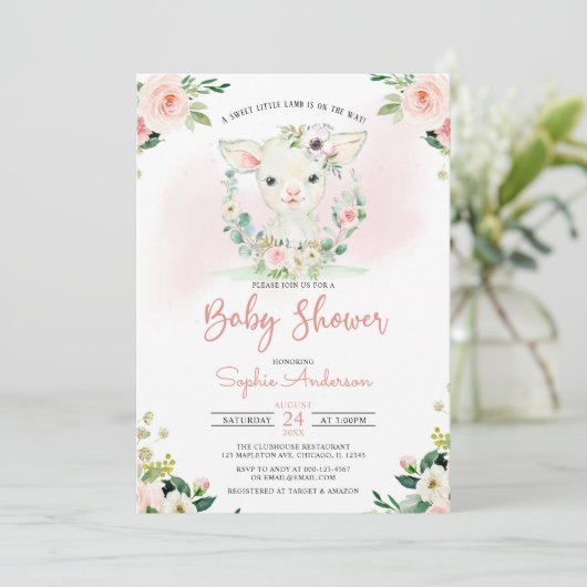 Roze Floral Girl een klein Baby shower Kaart (Staand voorkant)