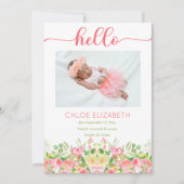 Roze Floral Girl Foto Collage Birth kondiging Aankondiging (Voorkant)