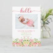 Roze Floral Girl Foto Collage Birth kondiging Aankondiging (Staand voorkant)