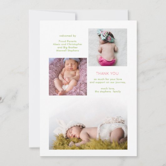 Roze Floral Girl Foto Collage Birth kondiging Aankondiging (Achterkant)