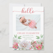 Roze Floral Girl Foto Collage Birth kondiging Aankondiging (Voorkant)