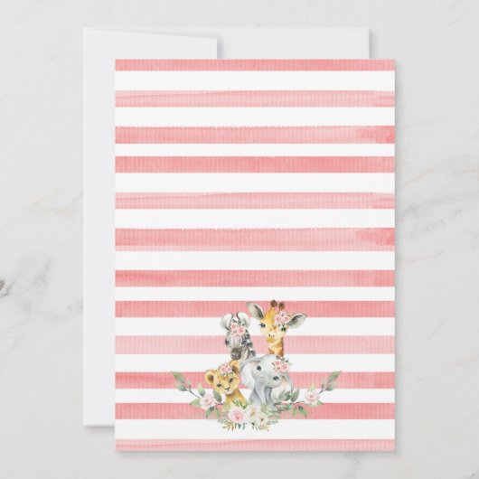 Roze Floral Girl Safari Oerwoud Animals Baby showe Kaart (Achterkant)