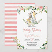 Roze Floral Girl Safari Oerwoud Animals Baby showe Kaart (Voorkant / Achterkant)